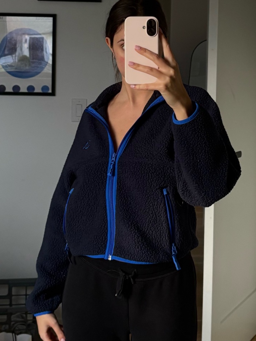 Aritzia Navy Blue Zip-Up Polar-Tech with Electric Blue Trim
